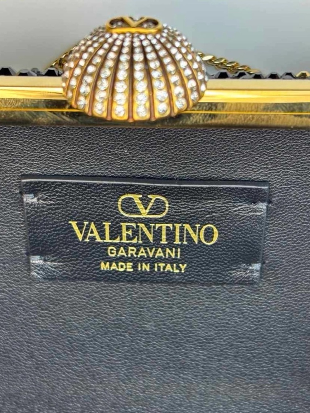 Valentino Black and Gold Crystal Heart Evening Clutch with Chain - Picture 12 of 16